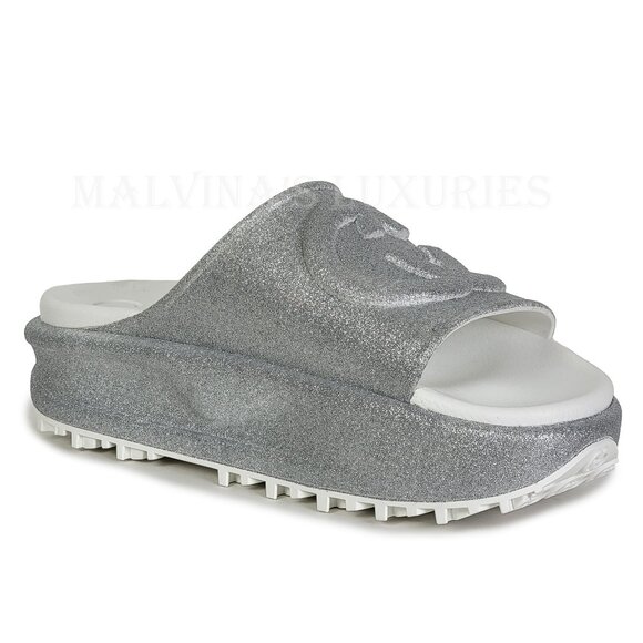 GUCCI SHOES MIAMI GG LOGO EMBOSSED GLITTERED RUBBER PLATFORM SLIDE sz 40 10 - Picture 9 of 15